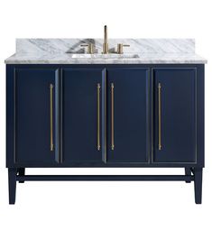 an image of a bathroom vanity with marble top and gold handles on the sink area