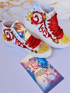 Step into your fairytale with these Custom Beauty and the Beast Converse-Inspired Shoes, designed exclusively for Quinceañeras who want to stand out on their special day! These high-top sneakers are perfect for a Quinceañera's surprise dance, making a bold statement while keeping you comfortable and stylish all night long. ✨ Features: *Hand-painted or printed Beauty and the Beast designs featuring the enchanted rose and elegant gold accents. *Customizable with your name, date, or theme colors to match your Quinceañera décor. *Durable and lightweight for both comfort and durability during your event. *Available in multiple sizes to fit the entire Quince court or damas! 🎉 Perfect for: *Quinceañera Surprise Dances *Themed Quinceañera Events *Princess-Themed Celebrations 💡 How to Order: 1.Ch Beauty And The Best Quinceanera Theme, Quinceañera Shoes, Quinceanera Surprise Dance, Quince Court, Quinceanera Shoes, Surprise Dance, Enchanted Rose, Womens Wedding Shoes