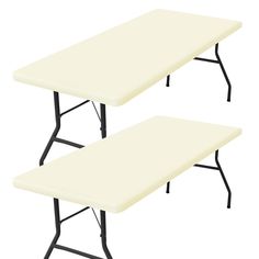 two white folding tables sitting side by side on top of each other in front of a white background