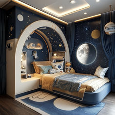 this is a bedroom with a space theme