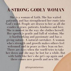 a woman's face with the words strong godly woman written in black on it