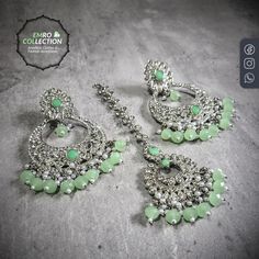 Mint Green earrings tikka set Elegant Green Chandbali Danglers, Elegant Green Danglers For Celebration, Elegant Green Kundan Chandelier Earrings, Green Dangle Chandbalis For Festivals, Green Dangle Jhumkas For Festive Occasions, Green Hand Set Chandbalis For Festivals, Festival Green Hand Set Chandbalis, Green Hand Set Chandbalis For Diwali, Elegant Green Danglers For Festivals