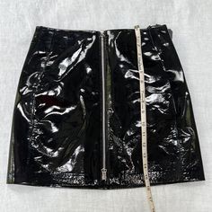 Nwt Patent Leather Skirt Zip Front Size 25 Party Mini Skirt With Zip Fly, Fitted High Waist Skirt With Zip Fly, Chic Black Skirt With Zip Fly, Spring Black Skirt With Zip Fly, Fitted Mini Skirt With Zip Fly, Black Skirt With Zip Fly For Fall, Black Skirt With Zip Fly For Night Out, Black Mini Skirt With Zip Fly For Night Out, Fitted Skirt With Zip Fly