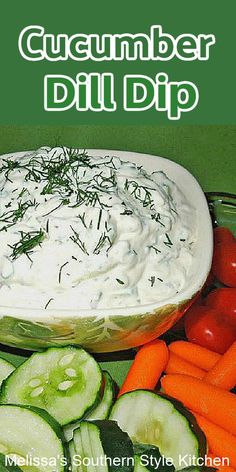 cucumber dill dip in a bowl surrounded by vegetables