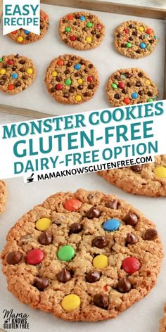 monster cookies gluten - free dairy - free option with the title in the middle