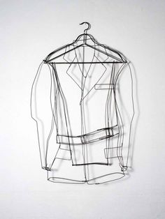 a drawing of a jacket on a hanger with clothes hanging from it's sides