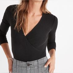 Women’s Clothing Bodysuit Madewell Wrap/Cross Long-Sleeve V-Neck Bodysuit Size, M Color, Black Nwt Black Bodysuit For Spring Workwear, Black Bodysuit For Workwear In Spring, Black Bodysuit For Work In Spring, Fall V-neck Bodysuit For Night Out, Spring Workwear Black Bodysuit, Fitted V-neck Bodysuit For Fall, Fall V-neck Bodysuit For Work, Fall Bodysuit For Workwear, Fall V-neck Workwear Bodysuit