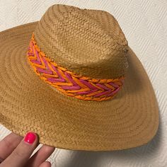 Nwt Hat From Boden, Vibrant Orange/Pink Band! Pet And Smoke Free Home Adjustable Summer Sun Hat In Orange, Adjustable Orange Sun Hat For Summer, Adjustable Orange Summer Sun Hat, Summer Orange Adjustable Sun Hat, Orange Sun Hat For Spring Beach Days, Orange Straw Hat For Spring Vacation, Orange Sun Hat For Spring Beach Outings, Casual Pink Sun Hat For The Beach, Orange Sun Hat For Beach In Spring