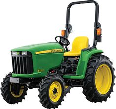 a green and yellow tractor on a white background