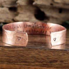 "Take a LOOK at our Website: ANNIEREH.com Daughter Bracelet, Inspirational Jewelry for Daughter, Encouragement Bracelet, Quote Bracelet, Secret Message Jewelry, 1/2\" Cuff Bracelet Let us know ALL details in the note to seller box. This cuff is all heavy gauge Rose Gold/Copper, High Quality Bracelet. Metal Color Choices: Copper/Rose Gold, Brass/Gold, Aluminum/Silver ** Bracelet is approx 6\" long and 1/2\" wide ** If there is a special symbol you would like stamped on the ends of the cuffs. (suc Adjustable Bangle Cuff Bracelet For Anniversary, Handmade Adjustable Cuff Bracelet For Anniversary, Adjustable Stamped Meaningful Cuff Bracelet, Adjustable Hand Stamped Cuff Bracelet For Friendship, Adjustable Stamped Meaningful Bracelet, Adjustable Personalized Cuff Jewelry, Adjustable Hand Stamped Bracelet, Adjustable Hand Stamped Bracelets, Adjustable Nickel Free Cuff Bracelet For Anniversary