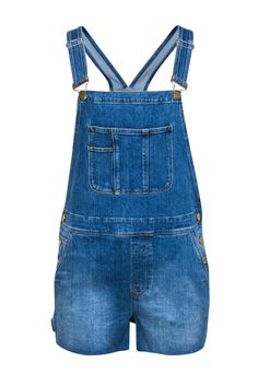 Current Boutique-Frame - Medium Wash Denim Raw Hem Shortalls Sz S Cheap Blue Shortalls With Pockets, Cheap Denim Blue Cotton Shortalls, Trendy Summer Bib Front Shortalls, Trendy Summer Shortalls With Bib Front, Cotton Cutoff Shortalls With Pockets, Trendy Cotton Cutoff Shortalls, Cotton Medium Wash Shortalls, Cotton Medium Wash Shortalls Overalls, Casual Cotton Cutoff Overalls