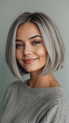 Discover trendy grey bob hairstyles for short curly and long hair in various shades like silver ash dark black and blonde From sleek wigs to layered and wavy styles find the perfect look with bangs or fringe for women over 40 and 50 Short Blonde Grey Hair, Ash Blonde Hair Short Bob, Grey To Brown Hair, Best Gray Hair Color, Loverly Grey Haircut, Gray To Blonde Hair, Grey Hair Brown Eyes, Trendy Grey Hair, Hair Color For Greying Hair