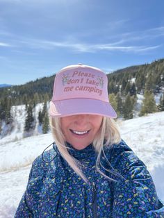 The perfect hat for the indoorsy type. Super cute funny trucker hat that says I'd rather not sleep in a bag with a rock digging into my back. Fun retro style font with flowers for a fun summer look! Hand printed in our studio in Bozeman Montana, our snap back hats are adjustable and made with recycled materials. This hat comes in Pink/Pink or Gold/Forest colors. Copyright 2024 The Coin Laundry Snap Back Hats, Forest Colors, Funny Trucker Hat, Coin Laundry, Bear Funny, Trucker Humor, Tinder Profile, Bozeman Montana, Forest Color