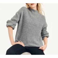 Mock Neck. Balloon Sleeve. Oversized Silhouette. Warm Soft Knit. Heathered Grey. Cream Turtleneck Sweater, Cream Turtleneck, White Turtleneck Sweater, Black Turtleneck Sweater, Textured Knit Sweater, Oversized Turtleneck Sweater, Leopard Print Sweater, Loose Knit Sweaters, White Turtleneck