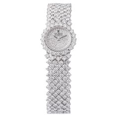 The Royal Diamond Swiss Full Diamond Wristwatch. Made in SWITZERLAND. Swiss marks. Numbered BA 321. 361 round cut Diamond, estimated in our opinion total about 21 carats. Length: 17.50 centimeters. Width: 1.50 centimeters. Total weight: 51.70 grams. Royal Diamond, Diamond Watch, Round Cut Diamond, Round Cut, Wrist Watch, Jewelry Watches, Bracelet