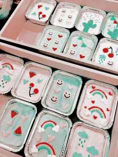 several trays with different designs on them