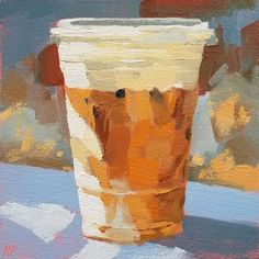 a painting of a cup sitting on top of a table