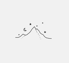 a line drawing of a mountain with stars on it