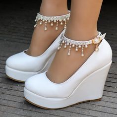 Ankle Strap Platform Wedge Shoes | Uniqistic.com Wedges Shoes Dressy, Quince Shoes Heels & Wedges, Wedding Wedge Shoe, Quinceanera Shoes Heels & Wedges, Wedges Shoes Pointed Toe, Cheap Platform Wedge Heels, Cheap Classic Wedge Heels, Cream Wedge Wedding Shoes, Bridal Shoes Wedges Closed Toe