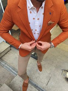 Orange Blazer Outfits Men, Blazer Outfits Men, Cinnamon Color, Orange Blazer, Slim Fit Blazer, Mens Fashion Blazer, Designer Suits For Men, Slim Fit Blazers, Fashion Suits For Men