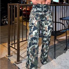 Stretch Fit Cargo Pants For Women. With Stretch Spring Camouflage Straight Leg Bottoms, Wide Leg Camouflage Pants For Spring, Spring Camouflage Straight Leg Pants, Spring Camouflage Wide Leg Pants, Baggy Camouflage Bottoms For Spring, Spring Wide Leg Camouflage Pants, Straight Leg Camouflage Cargo Pants For Spring, Trendy Camouflage Wide Leg Bottoms, Trendy Wide Leg Camouflage Bottoms