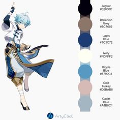 Genshin Color Palette, Genshin References, Genshin Merch, Genshin Cosplay, Chinese Picture, Genshin Art, Hex Color Palette, Character Sheets, Color Palette Design