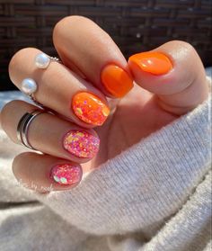 Confetti Accent Nails, Purple And Orange Nails Summer, Dip Acrylic Nail Ideas, Peekaboo Dip Nails, Neon Sparkle Nails, Bright Summer Dip Nails, Ritzy Dips Nails, Cute Dip Nails Ideas Summer, Summer Dipped Nails Ideas