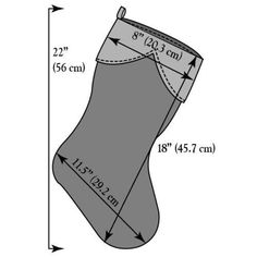 an image of a christmas stocking with measurements for the bottom and side, as well as