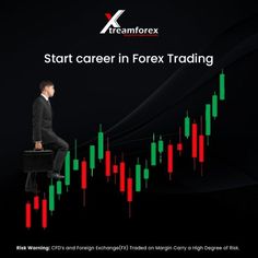 a man sitting on top of a chair in front of a stock chart with the words start career forex trading