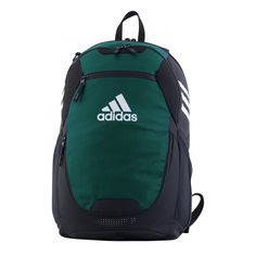 adidas Stadium III Backpack Green/Black Front Storing Electronics, North Face Backpack, Stay Hydrated, Soccer Ball, The Field, Storage Space, Polyester Material, Shoulder Straps, Transportation