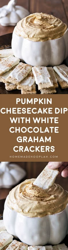 pumpkin cheesecake dip with white chocolate graham crackers is the perfect dessert for fall