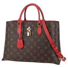 Louis Vuitton Tote Bag 2 Way Bag Flower Tote Monogram Leather Size: Approx.: Width 34cm Height 23cm Depth 13cm Shoulder Length: Approx. 63cm~70cm Color: Brown Red Top Handle Bag With Lock, Red Monogram Canvas Bag With Dust Bag, Red Monogram Canvas Rectangular Bag, Red Rectangular Monogram Canvas Bag, Red Monogram Canvas Shoulder Bag For Everyday Use, Red Monogram Canvas Bag For Shopping, Luxury Red Bag With Lock, Elegant Red Bags With Lock, Red Monogram Canvas Shoulder Bag For Travel