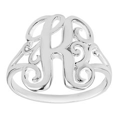 Customize your style with this PRIMROSE initial ring. RING DETAILS Width: 21 mm Metal: sterling silver Plating: silver tone Finish: polished Packaging: decorative card Size: 7. Color: Grey. Gender: female. Age Group: adult.