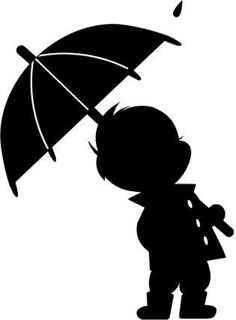 a black and white silhouette of a child holding an umbrella