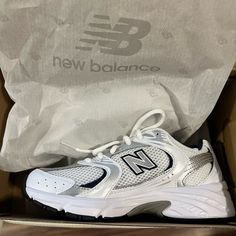 New Balance Sneaker 530 Unisex White With Natural Ndigo Size: M5 / W6.5 Brand New How To Clean White Shoes, Dad Shoes, New Balance Sneakers, Shoe Inspo, Aesthetic Shoes, Swag Shoes, New Balance Shoes, Dream Shoes, Pretty Shoes