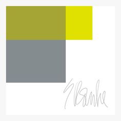 an abstract painting with gray, yellow and green squares in the center that says wanka