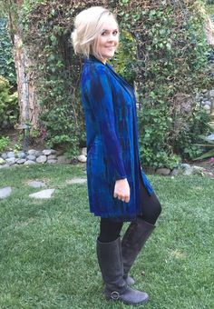 Long Sweater, Womens Long Cardigan, Maxi Cardigan, Cardigan w/Sleeves, , Ladies Cardigan, Duster,, Tie Dye in shades of Deep Blues, Purples  and Black, Deep rich color!The perfect light weight cardigan. The Fabric is 94% Rayon / 5% Spandex It feel soft and luxurious, Comes in S/M onlyS/M across the upper back 18", Hips 48" Length from the top of the shoulder to the bottom   36" Sleeve Length 23 1/2"  is addition to the back measurements it also has that plus a little in the front. Feels soft and Blue Stretch V-neck Cardigan, Blue V-neck Outerwear For Fall, Blue Outerwear For Fall Layering, Blue Open Front Outerwear For Fall, Fitted Blue Cardigan For Fall, Fitted Long-sleeved Blue Cardigan, Versatile Open Front Fitted Outerwear, Versatile Fitted Outerwear With Open Front, Versatile Fitted Open Front Outerwear