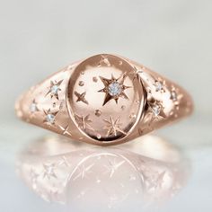 Orion Star, Gem Breakfast, Family Crest Rings, Brilliant Cut Diamond Ring, Diamond Signet Ring, Family Crests, Visual Board, Signet Rings, Pave Band