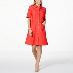 Nina Leonard Denim Button Front Float Dress     With a just-right length, this button-front denim dress creates the perfect casual-chic look every time. Float Dress, Princess Seam, Red Poppies, Types Of Skirts, Collar Dress, Piece Of Clothing, Shirt Sleeves, Denim Dress, Stretch Denim