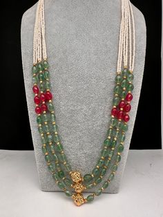 Emerald Ruby Pearls Nakshi Multi Layer Necklace Only Neckalce no earringsColor : GoldenSize : Necklace Length : 22 Inches Approx;Stones : Pearl Real Emeralds Nakshi Balls Temple Jewelry Necklaces With Stones For Jewelry Making, Kundan Temple Jewelry Necklace With Round Gemstone Beads, Temple Jewelry Style Kundan Necklace With Gemstones, Temple Jewelry Kundan With Gemstone Beads, Kundan Temple Jewelry With Gemstone Beads, Temple Jewelry Necklaces With Gemstone Beads For Celebrations, Traditional Festive Jewelry With Natural Stones, Spiritual Gemstone Beads Jewelry For Celebration, Spiritual Stone Necklace For Festive Occasions