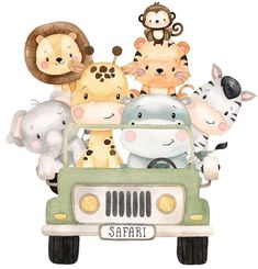 a car filled with animals sitting on top of it