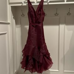 Super Cute Dress, Ruffled Skirt, Maroon In Color, Lined Throughout, Fabric With A Slight Sheen, Bought To Wear To A Fundraiser That Got Cancelled By Covid. Never Worn. Size 6. Nwot. Bryce Quinlan, Dresses Ladies, Midi Dress Formal, Venus Dresses, Ruffled Skirt, Super Cute Dresses, Cute Dress, Ruffle Skirt, School Year