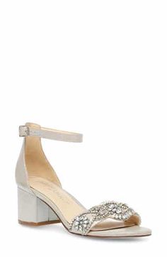 Jewel Badgley Mischka Giona Sandal | Nordstrom Blue By Betsey Johnson, Jewel Badgley Mischka, Ankle Strap Block Heel, Bridal Sandals, Betsey Johnson Shoes, Evening Sandals, Strap Sandals Women, Heeled Sandal, Silver Shoes