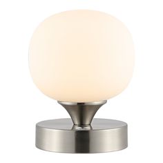 a light that is on top of a metal stand with a white ball in the middle