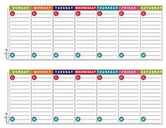 two calendars with the words monday and friday written in red, blue and green