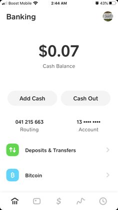 an iphone screen showing the balance and account details for bank mobile banking, including cash balance