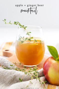 Treat your taste buds to a zesty apple + ginger beer mocktail. Made with crisp apple juice and ginger beer, this mocktail is bursting with flavor, and is perfect for both kids and adults. Apple Cider Ginger Beer Mocktail, Mocktail With Apple Juice, Apple Juice Mocktail Non Alcoholic, Apple Juice Mocktail Recipe, Mocktail Ginger Beer, Mocktail With Ginger Beer, Ginger Beer Mocktail Non Alcoholic, Fall Mocktail Recipe, Ginger Beer Mocktail Recipe