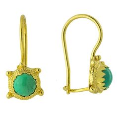 Quite simply spectacular! In ancient times turquoise was thought to ward off negative energy. In this byzantine design the cabochon turquoise stones are mounted in 24k gold over sterling silver settings. Hinged back for pierced ears. Size: 5/8 Inch. Gold Byzantine Jewelry With Cabochon, Byzantine Gold Cabochon Jewelry, Byzantine Gold Jewelry With Cabochon, Green Byzantine Style Round Jewelry, Handmade Green Byzantine Jewelry, Horse Sweater, Lapis Earrings, Big Jewelry, Jasper Earrings