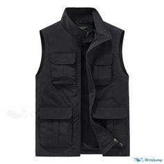 OrcaJump - Outdoor Multi-Pocket Fishing Vest with Standing Collar and Sleeveless Design - Autumn Loose Waistcoat for Versatile Outerwear Hiking Vest, Ventilation Design, Fishing Vest, Outdoor Vest, Caving, Fish Man, Standing Collar, Casual Vest, Collar Designs