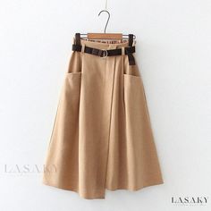 Lasaky - Chic High-Waisted Irregular Midi Skirt with Pockets in Four Solid Colors Midi Skirt Fall, Midi Skirt With Pockets, Bohemian Skirt, Khaki Skirt, Party Rock, Long Skirts For Women, Sport Chic, Mid Length Skirts, Midi Skirts